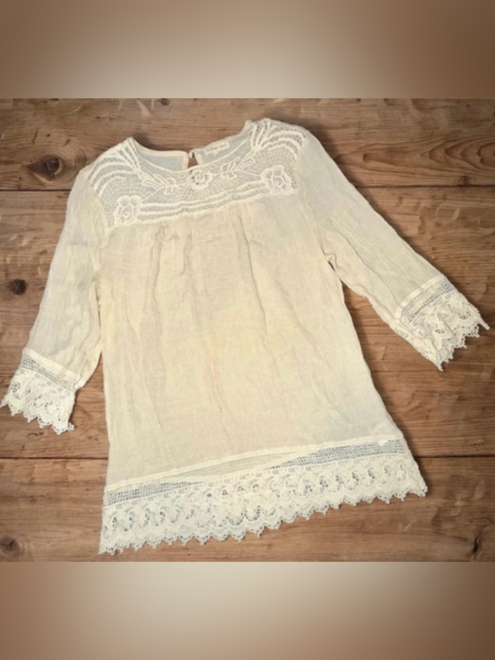 Women's Lace Yoke Cream Blouse